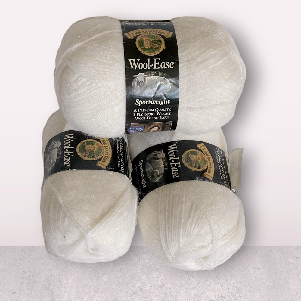 LION BRAND Wool-Ease Sportweight Yarn Three Skein Bundle White